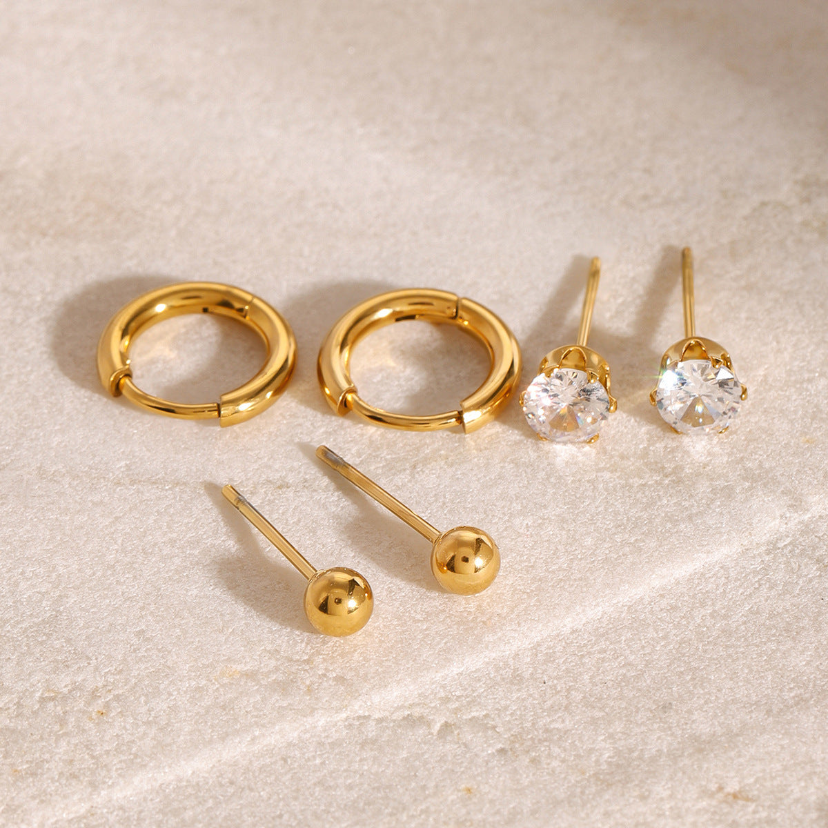 Gold Hoop & Crystal Stud Earring Set