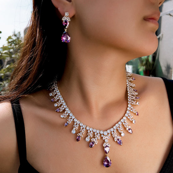 Purple Waterdrop Necklace & Earrings Set