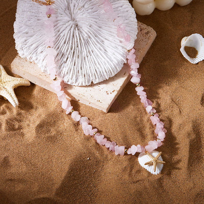 Small Gravel Starfish Pendant Necklace Choker
