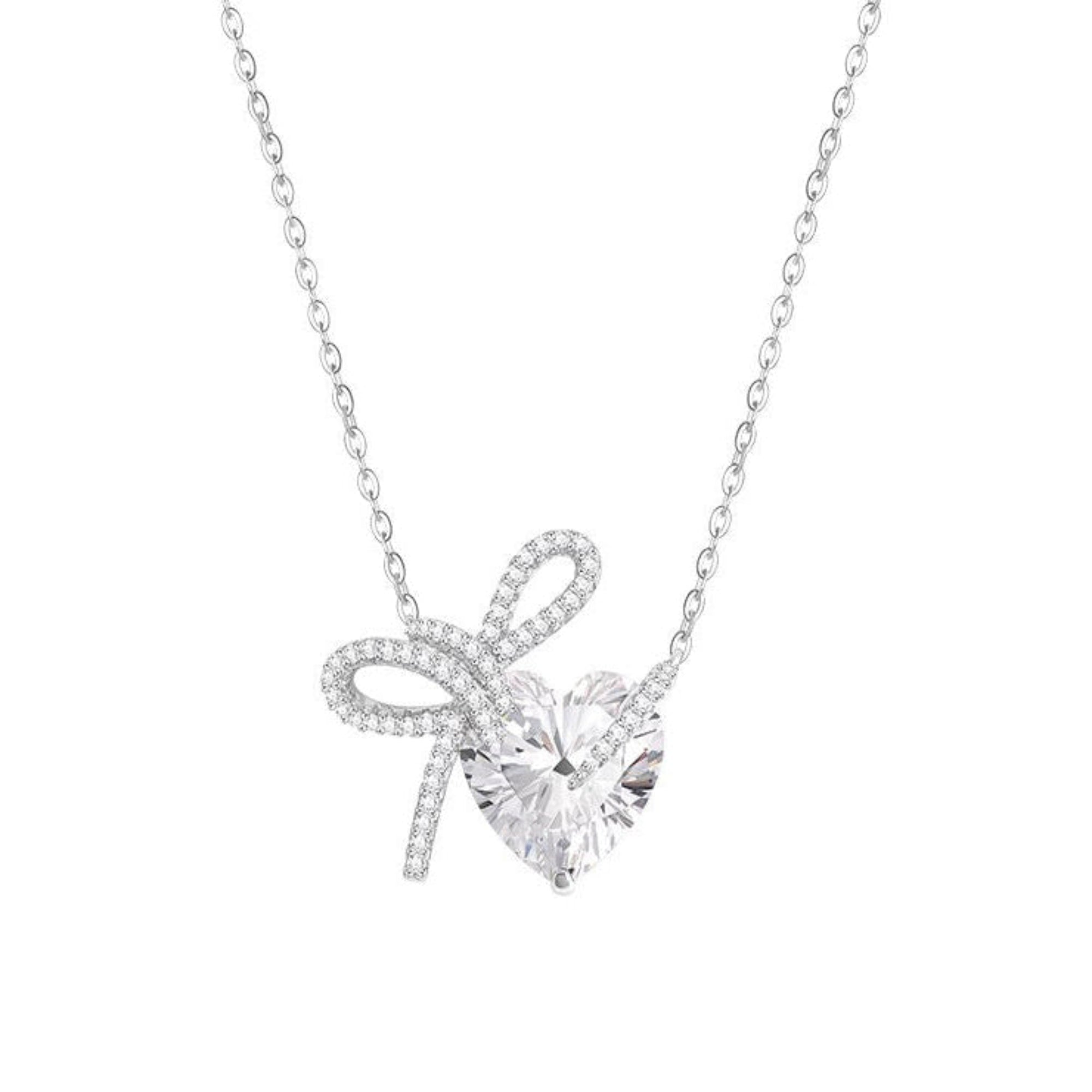 Diamond Bow Heart Necklace