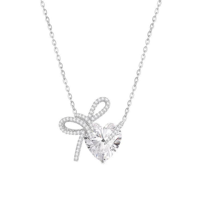 Diamond Bow Heart Necklace