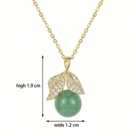 Sterling Silver Green Gemstone & Crystal Leaf Necklace