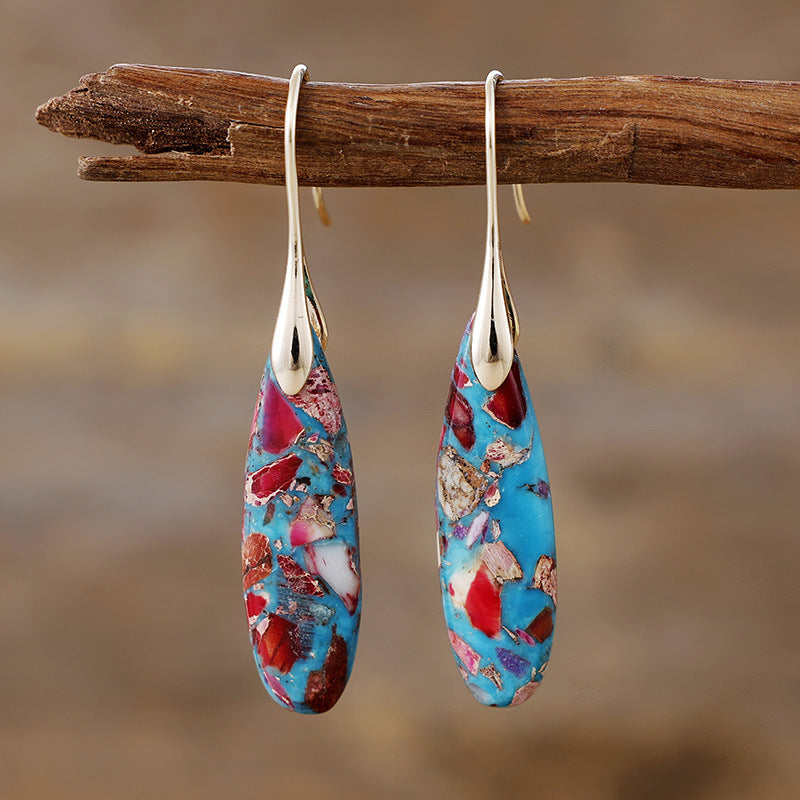 Gold Plated Emperor Stone Drop Earrings