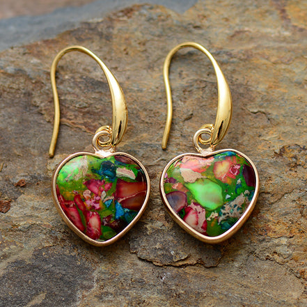 Natural Stone Heart Earrings for Women