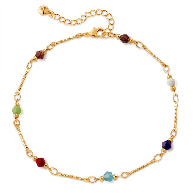 Gold Geometric Crystal Anklet for Women