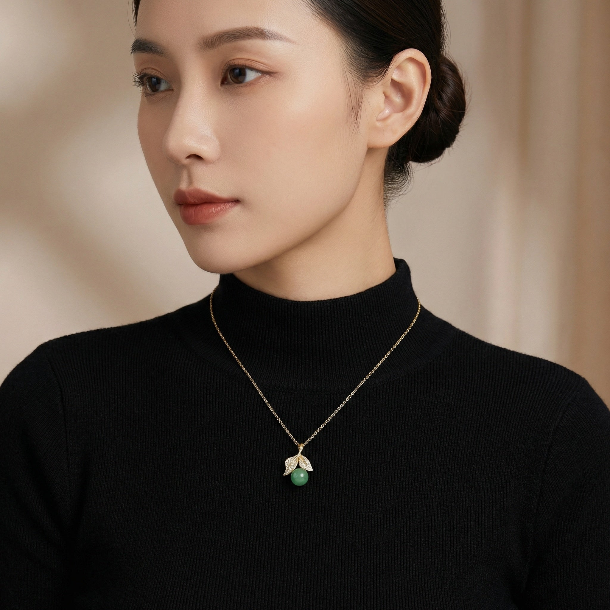 Sterling Silver Green Gemstone & Crystal Leaf Necklace