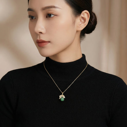 Sterling Silver Green Gemstone & Crystal Leaf Necklace