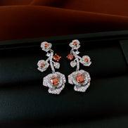 Retro Zircon Rose Flower Earrings & Necklace Set