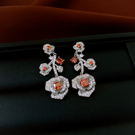 Retro Zircon Rose Flower Earrings & Necklace Set