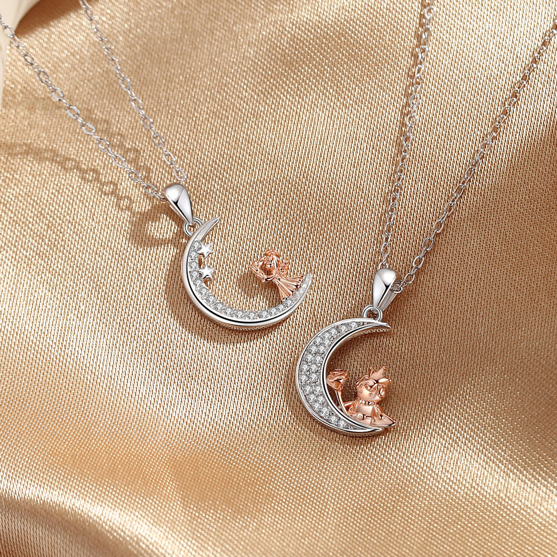Diamond Moon Glossy Pendant Necklace