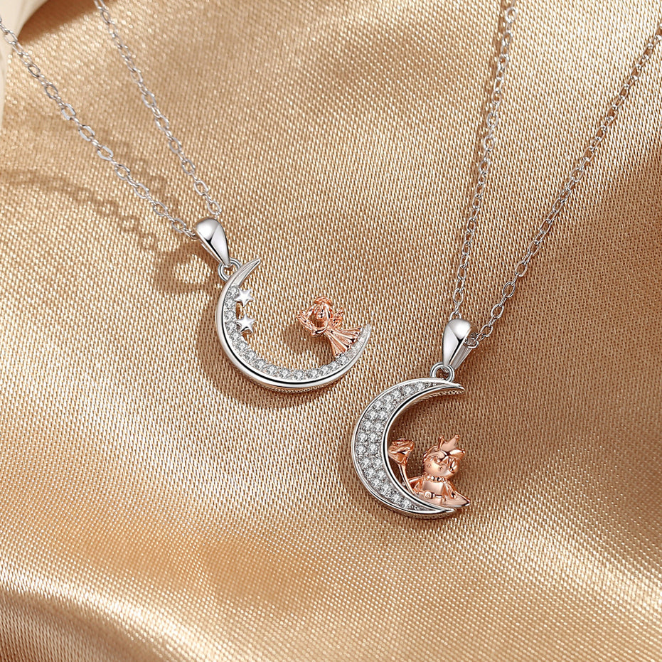 Diamond Moon Glossy Pendant Necklace