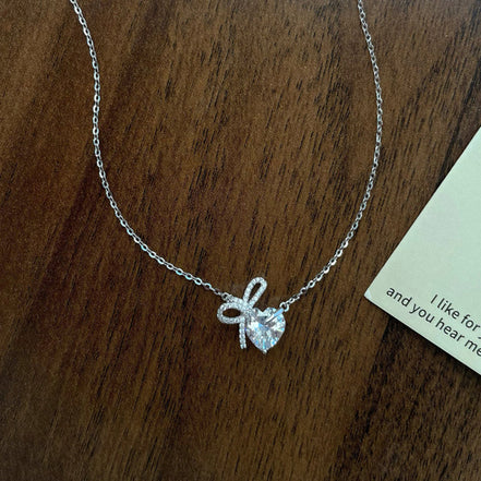 Diamond Bow Heart Necklace
