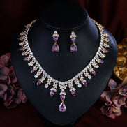 Purple Waterdrop Necklace & Earrings Set