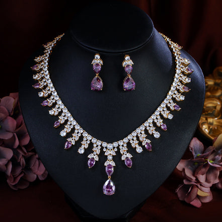 Purple Waterdrop Necklace & Earrings Set