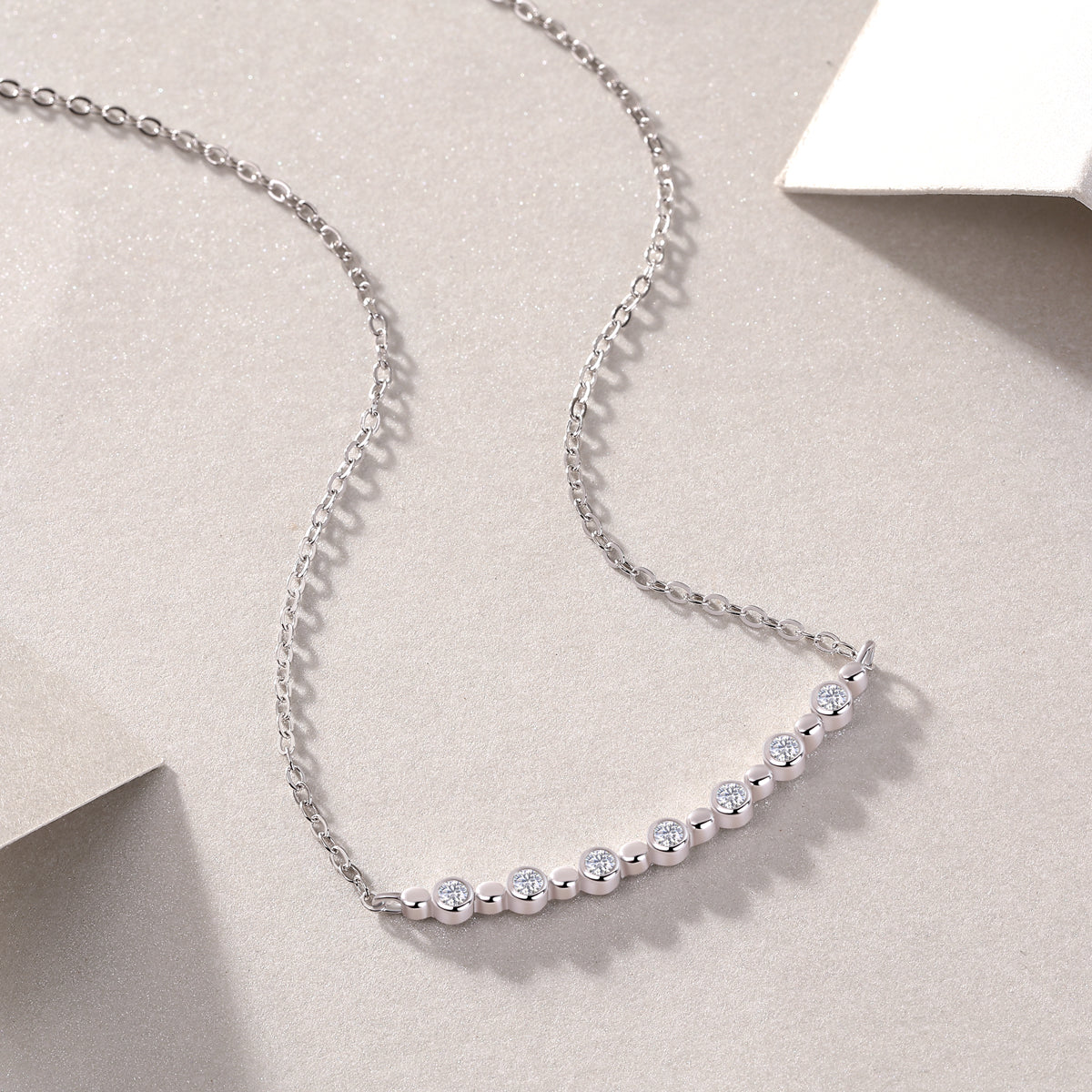 White Moon Stars Moissanite Necklace | Platinum-Plated S925 Silver