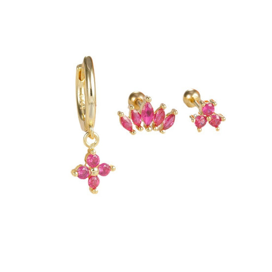 Gold-Plated Silver Ruby-Pink CZ Earring Set