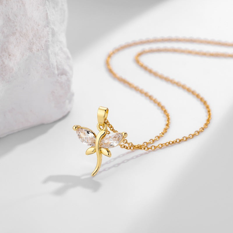 Zircon Dragonfly Necklace for Women