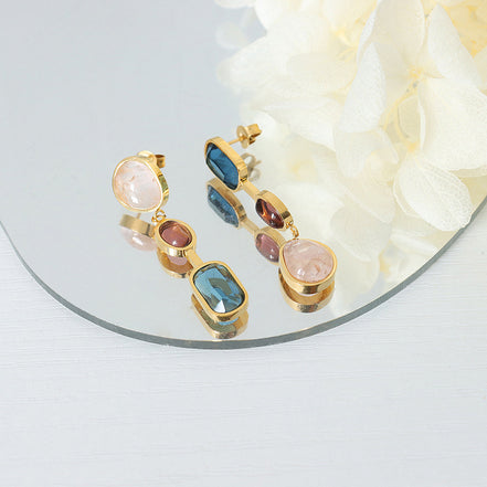 Crystal & Stone Drop Earrings for Women
