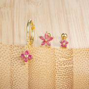 Gold-Plated Silver Ruby-Pink CZ Earring Set
