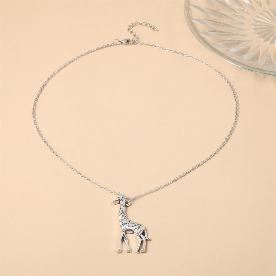 Silver Giraffe Pendant Necklace