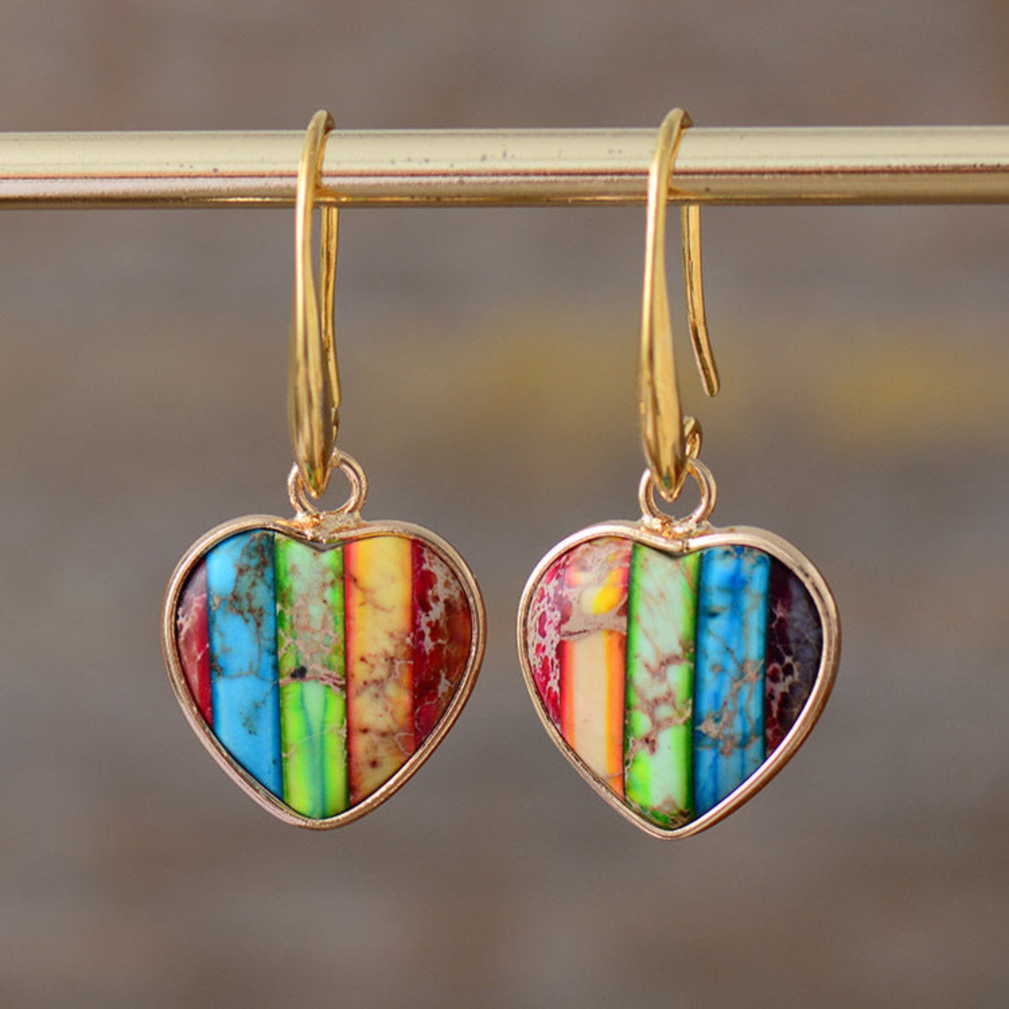 Classic Imperial Stone Heart Pendant Earrings