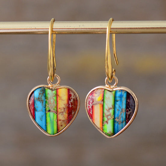 Classic Imperial Stone Heart Pendant Earrings