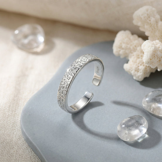 Geometric Textured Adjustable Open Ring | S925 Silver
