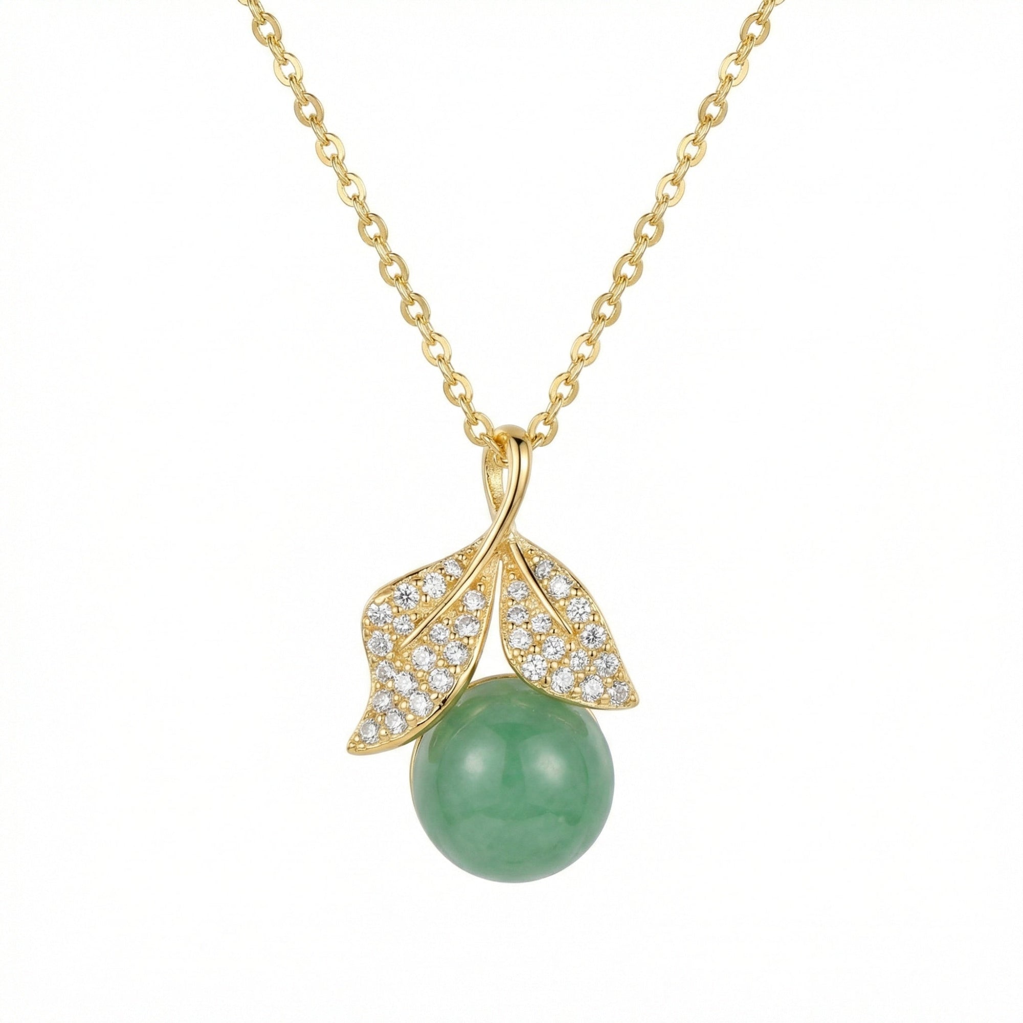 Sterling Silver Green Gemstone & Crystal Leaf Necklace