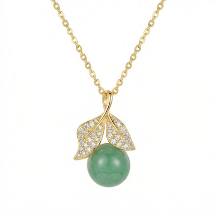 Sterling Silver Green Gemstone & Crystal Leaf Necklace