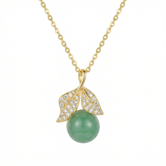 Sterling Silver Green Gemstone & Crystal Leaf Necklace