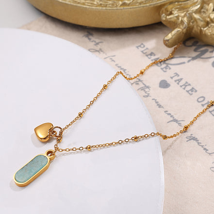 Ellipse Natural Stone Pendant Necklace | Gold Titanium Steel