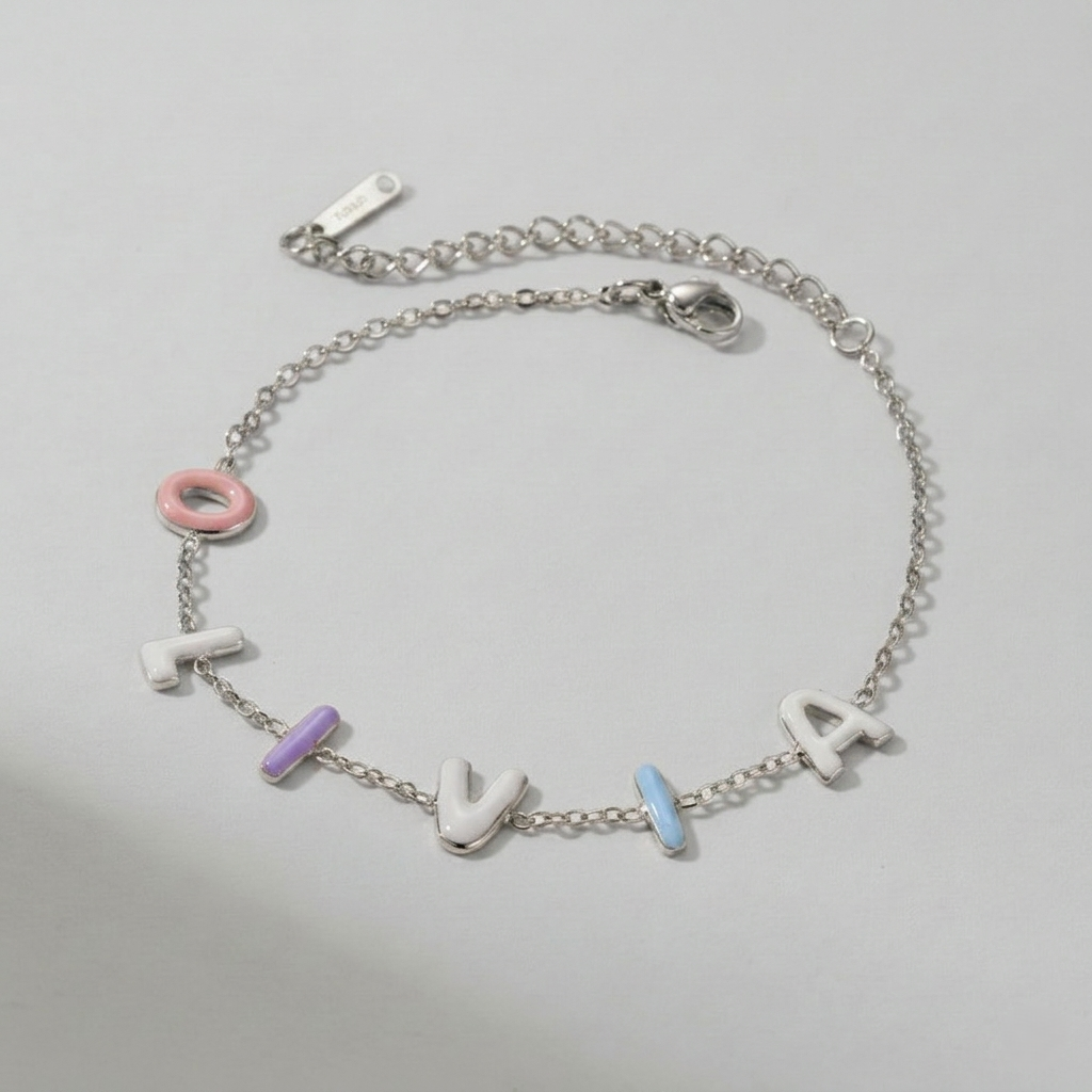 Custom Colorful Enamel Bubble Letter Bracelet