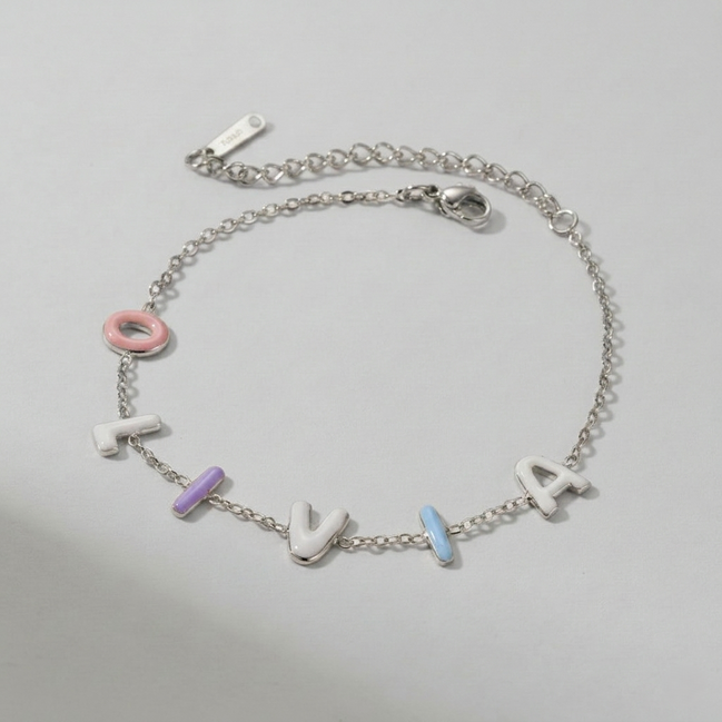 Custom Colorful Enamel Bubble Letter Bracelet