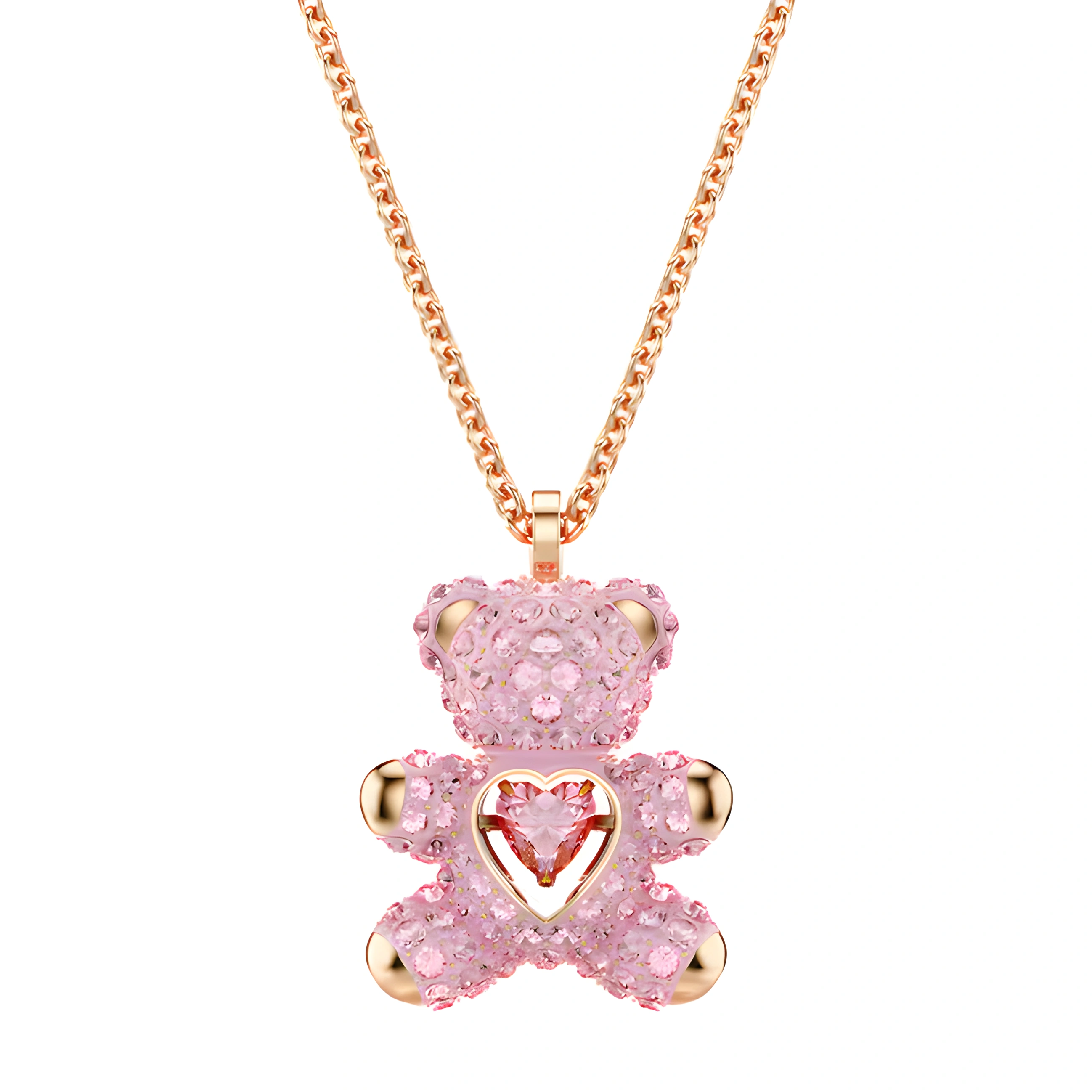 Rose Gold Pink Crystal Teddy Bear Necklace