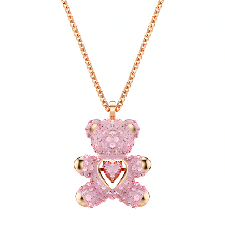 Rose Gold Pink Crystal Teddy Bear Necklace
