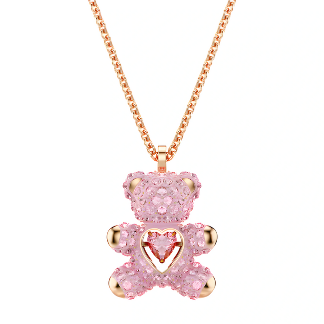 Rose Gold Pink Crystal Teddy Bear Necklace