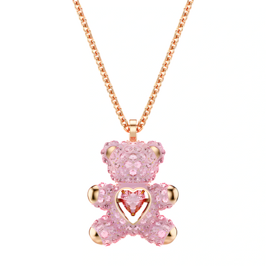 Rose Gold Pink Crystal Teddy Bear Necklace