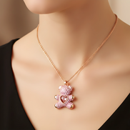 Rose Gold Pink Crystal Teddy Bear Necklace