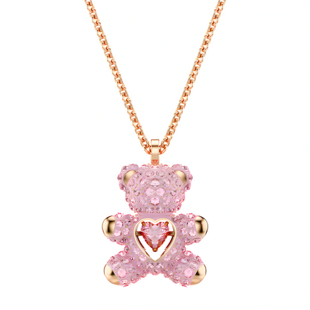 Rose Gold Pink Crystal Teddy Bear Necklace