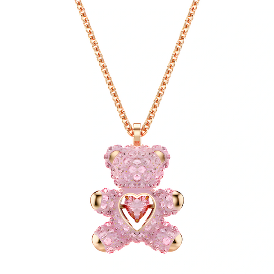 Rose Gold Pink Crystal Teddy Bear Necklace