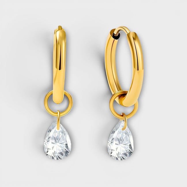 Huggie Hoop Earrings with teardrop Dangle