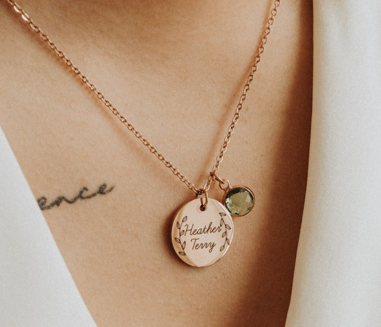 Custom Engraved Birthstone Personalized Necklace