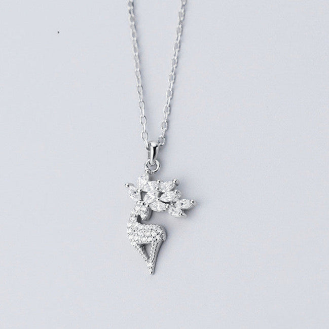 Sterling Silver Elk Diamond Necklace