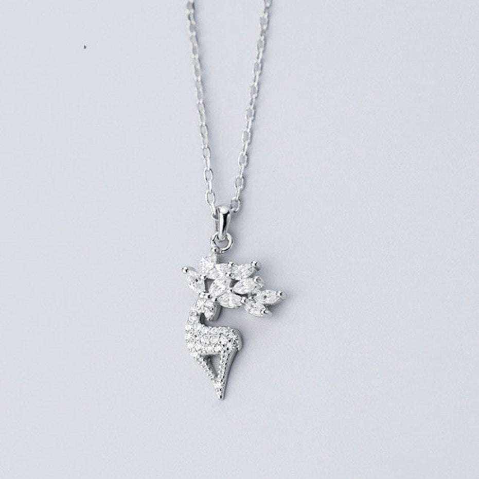 Sterling Silver Elk Diamond Necklace