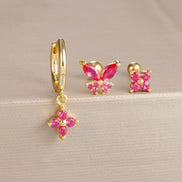 Gold-Plated Silver Ruby-Pink CZ Earring Set