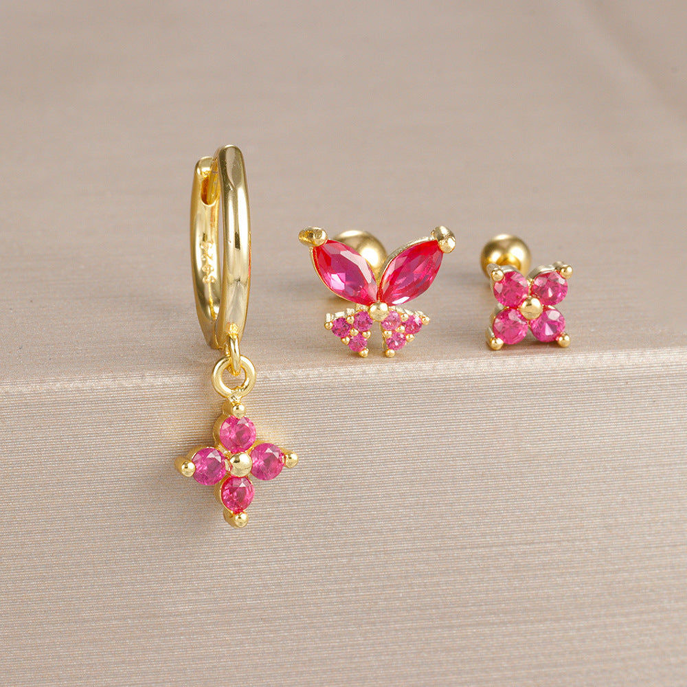 Gold-Plated Silver Ruby-Pink CZ Earring Set