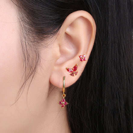 Gold-Plated Silver Ruby-Pink CZ Earring Set