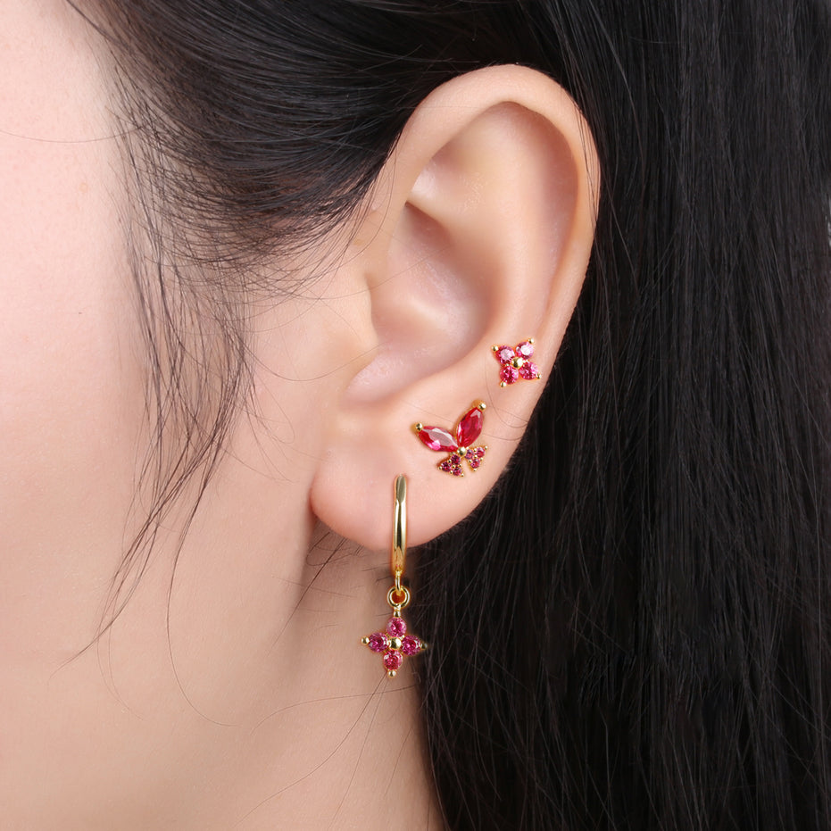 Gold-Plated Silver Ruby-Pink CZ Earring Set