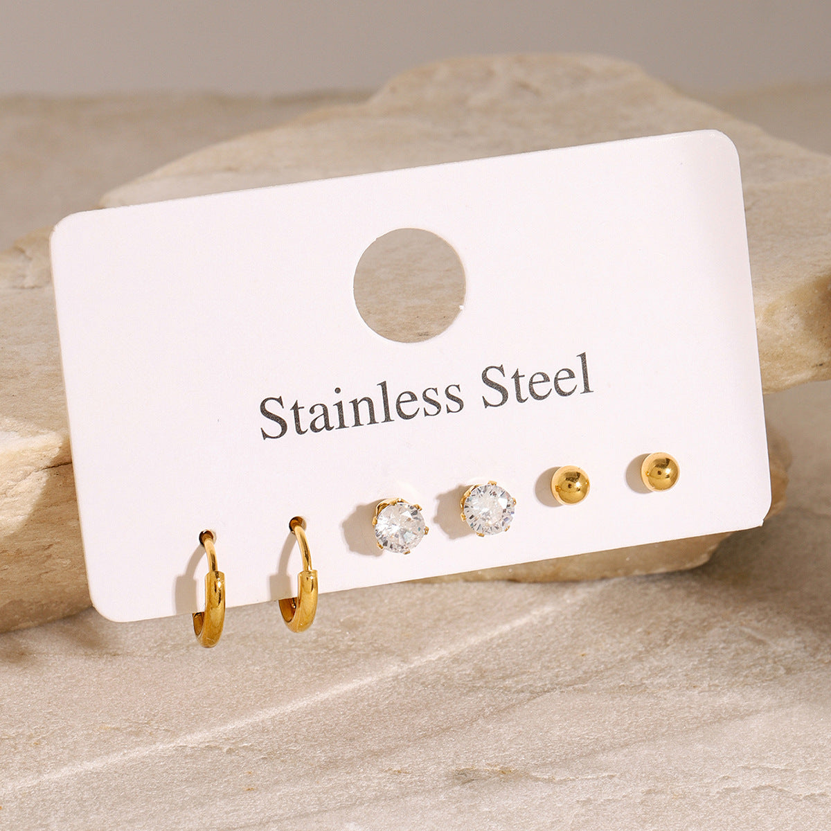 Gold Hoop & Crystal Stud Earring Set