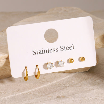 Gold Hoop & Crystal Stud Earring Set